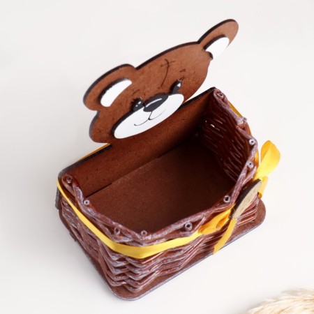 A wicker basket from the vine "Bear" with a bow of 12.5x9x16.5 cm MDF, oak-yellow-3