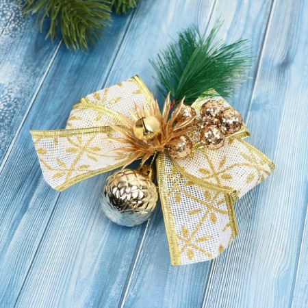 Jewelry jewelry "spruce composition" (set 2 pcs) bow with print, 11x13 cm, white-golden-1