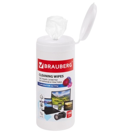 Cleaning napkins for screens and plastic, universal, “Astra”, in the tube 100 pieces, wet-6