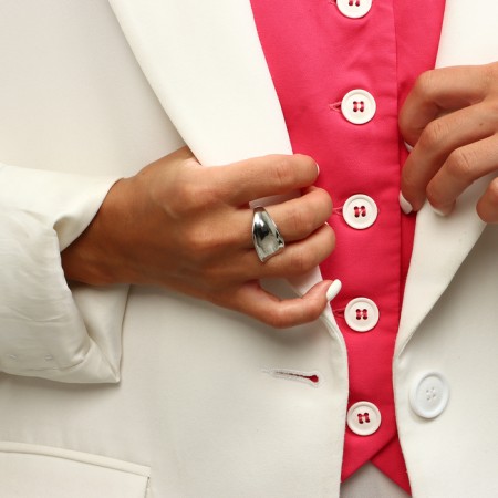 Ring Metal "Trend" Bent rectangle, color silver, size 18-3