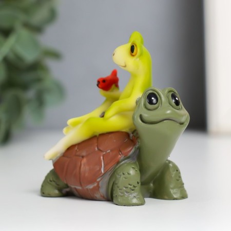 Souvenir Polystone "Frog with a bird on the turtle" 6.5x6.7x3.9 cm-3