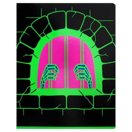 A notebook of 48 sheets in a cage on a board "Skeleton", a cover coated cardboard, VD-flus, fluorescent paint, mix-3