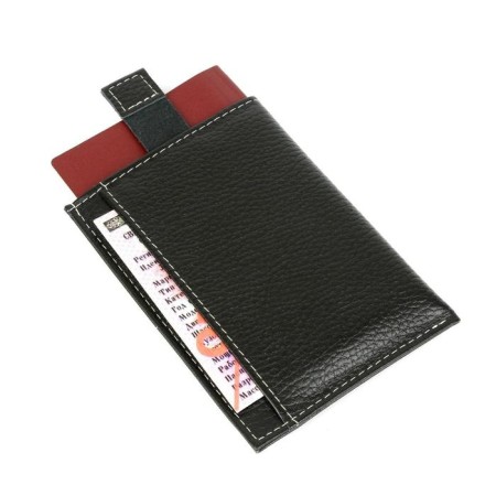 Label cover for a passport, 2 pockets for cards, 1 for money, black fleet-1