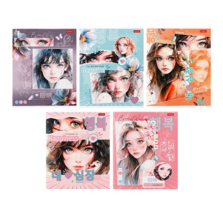 A notebook of 80 sheets in a cage, "charming eyes", cover coated cardboard, matte lamination, block 65 g/m2, mix