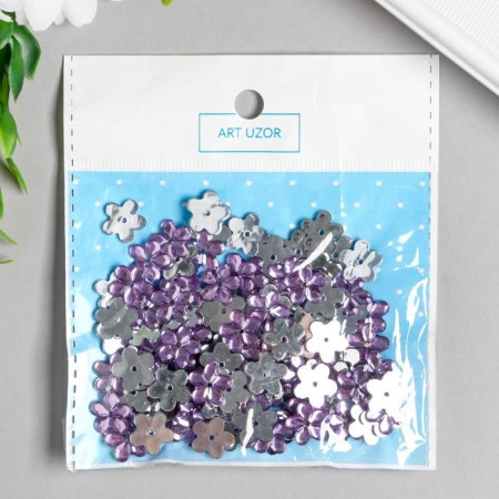 Decor for creativity Plastic 1 Puncture "Rhinestone Flower. Lilac" set of 150 pcs 1.2x1.2 cm-2
