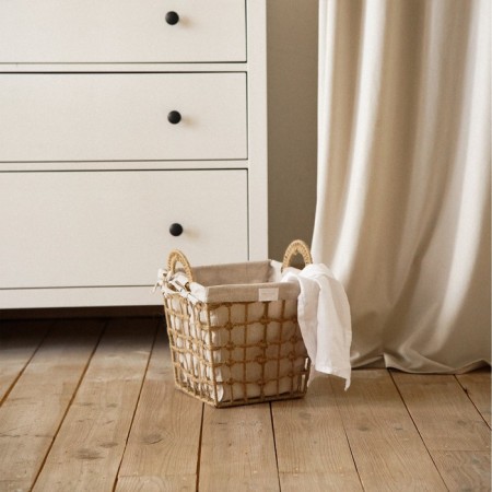 Basket for storage of manual weaving, with handles, square, jute, 27x27x31 cm-4