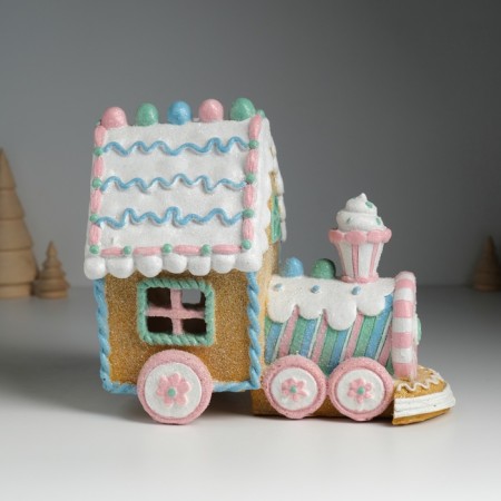 Souvenir Polystone Light "Gingerbread house train in the glaze and sugar" 21x12x18.5 cm-3