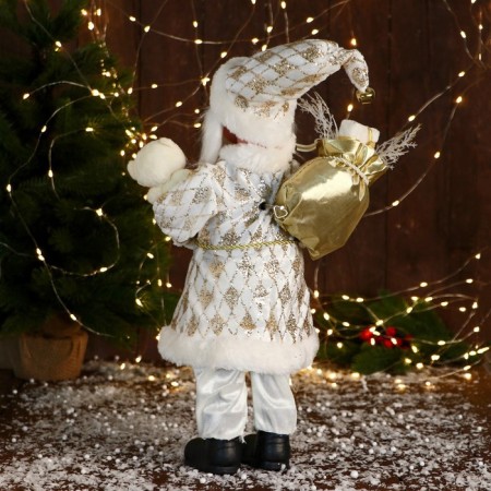 Santa Claus "In the patterned caftan" Music moves his head, 43 cm, white-golden-2