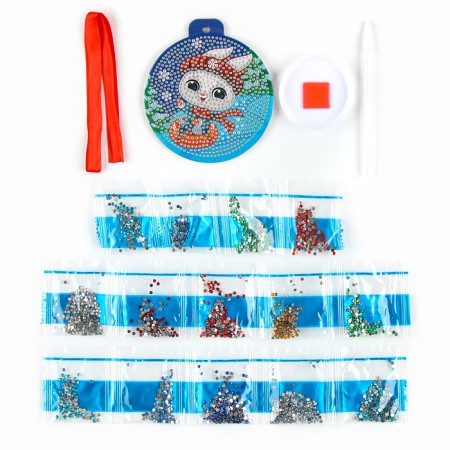 New Year's diamond mosaic on the suspension "New Year! Bunny ", 10 x 10 cm, set for creativity-2