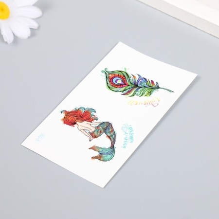Tattoo on the body Color double "Peryshko and mermaid" 10.5x6 cm-2