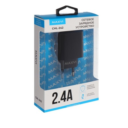 Network charger Maxvi CHL-242, 2 USB, 2.4 A, close protection, black-3