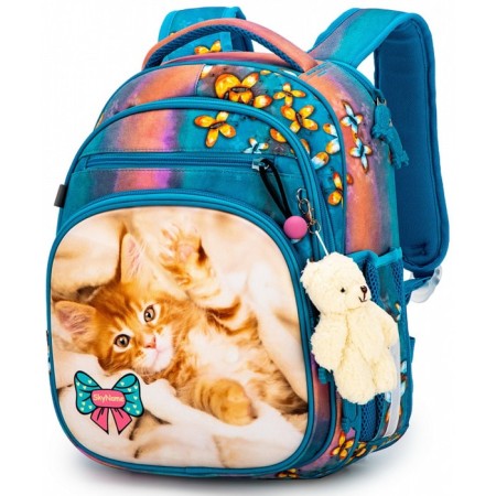 School backpack, 3 parts with lightning, blue color 29x16x34cm-1