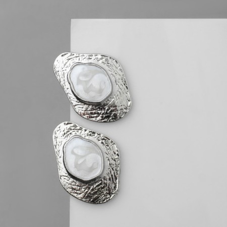 Earrings with pearls "abstraction" Bohemia, color silver-1