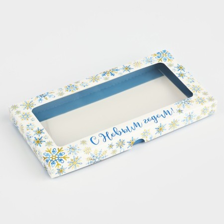 Box for chocolate "Snowflakes", with a window, 9.4 x 1.7 x 18.4 cm, New Year-1