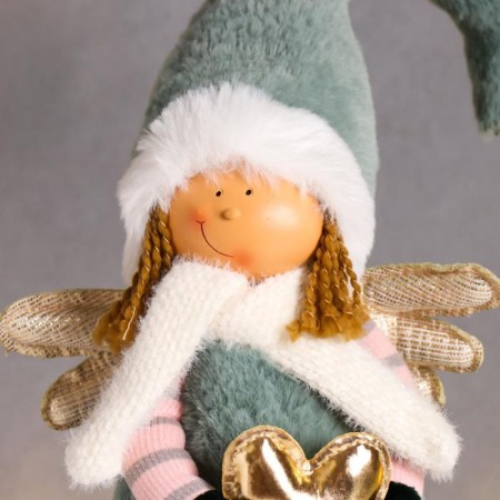 Interior doll "Angel in a fur coat and turquoise cap, with a heart" 56x11x14 cm-4