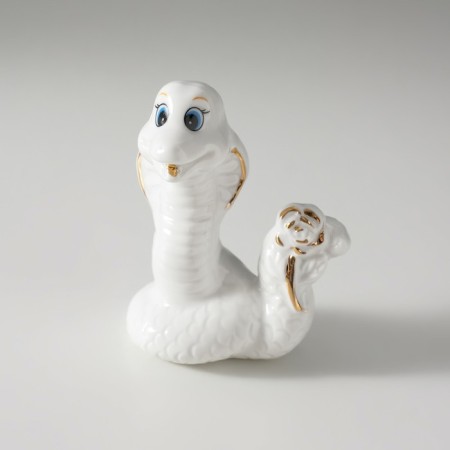 Souvenir Ceramics "White Cobra with Flower" with gold 4x6x8 cm-4