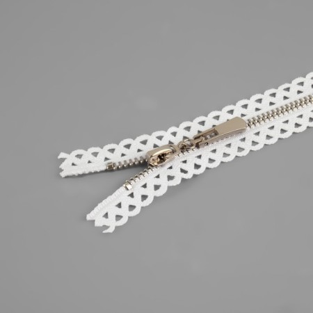 Metal zipper, No. 3, non -proceeding, automatic lock, 60 cm, white/nickel color-1
