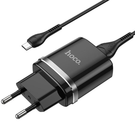 Network charger Hoco N1, 1 USB, 2.4 A, Micro USB -USB, 1 m, black cable