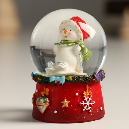 Souvenir Polystone Water Ball "Snowman in the Red Coll" 4.5x4.5x6.5 cm-4