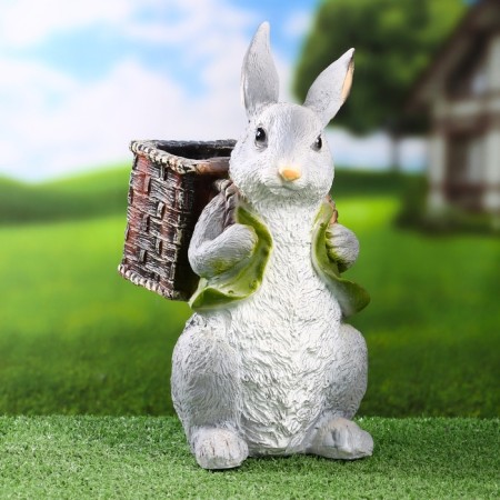 Figure Kashpo "Hare with a basket" Gray, 19x14x32cm-1