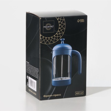Teapot Hot French - Magistro press "Helsinki", 600 ml, glass, dark blue color-6