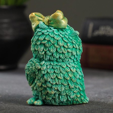 Figure "Owl with a bow" turquoise with gilding, 7x9x7cm-2