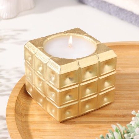 Candle "Square to a Point" in a candlestick of gypsum, 7.5x6.5 cm, gold