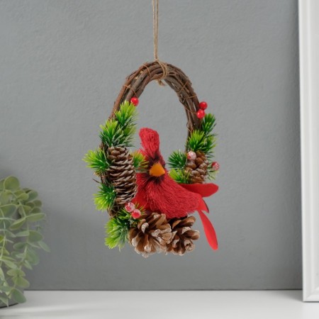 Souvenir Suspension "Red Bird on a wreath with cones" 7.5x20x20.5 cm-2