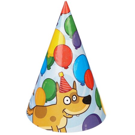 Set of paper caps, 6 people "Happy Birthday", blue tractor-4