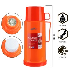 Thermos 1 l, with a glass flask, retains heat 8 hours, 13 x 28 cm, orange