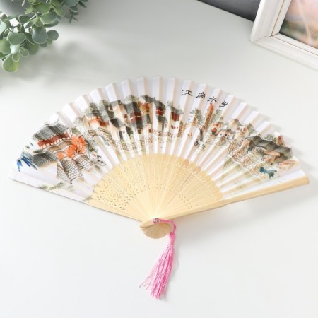 Fan wood, textile h = 21 cm "city" colored, with a brush