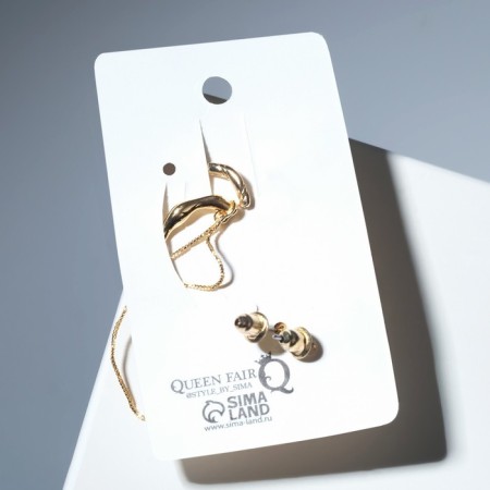 Earring "Kaffa" rings with a chain, color gold-2