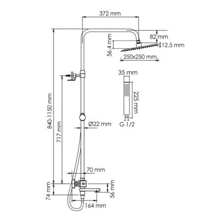 The shower system wasserkraft a299.255.218.bm Thermo, tropical shower, thermostat, black-2