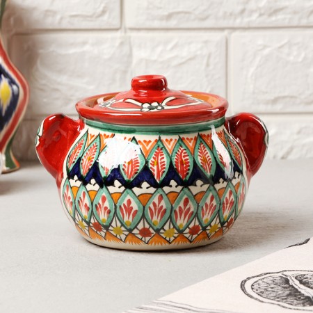 Sugar of Rishtan ceramics "Patterns", 500 ml, red