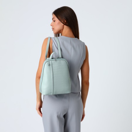 City backpack made of artificial leather with lightning, green color-6