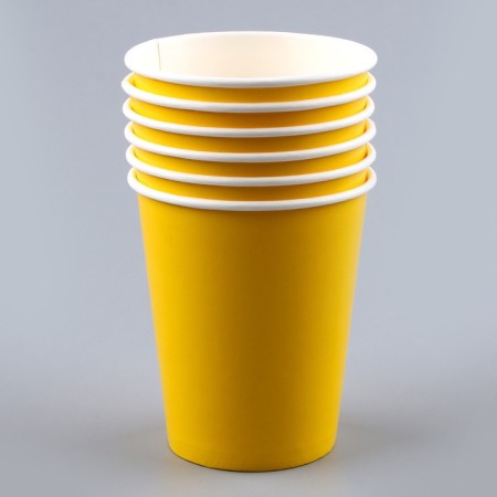 A set of paper utensils: 6 plates, 6 glasses, yellow color-6
