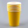 A set of paper utensils: 6 plates, 6 glasses, yellow color