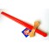 The sword is plastic, the color is red with the golden guard