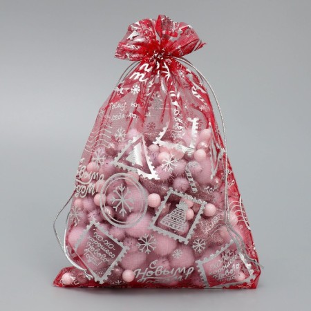 Bag Gift Organza "New Year's Post", 16 x 24 cm +/- 1.5 cm, New Year-1
