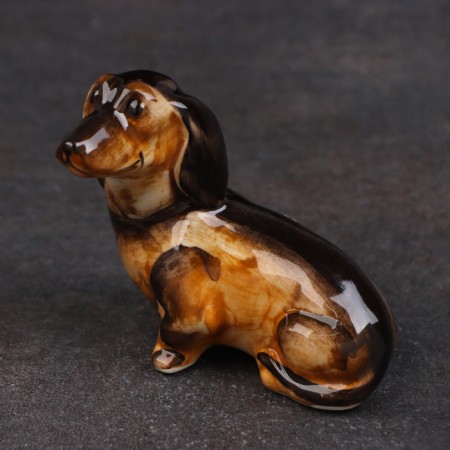 Porcelain figurine "Black Dachshund", 7 cm, author's painting