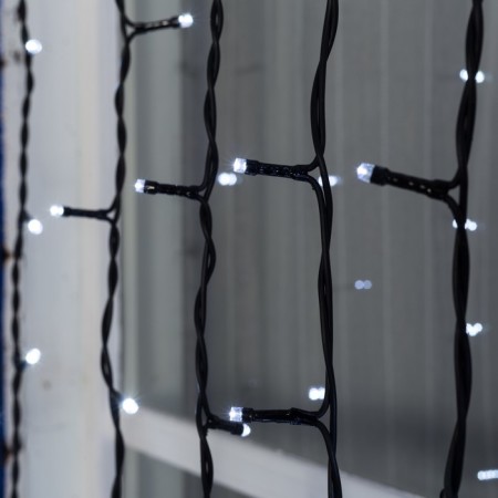 Garland "Curtain" 2 × 9 m, IP44, UMS, dark thread, 1800 LED, white glow, flicker, 220 V-2