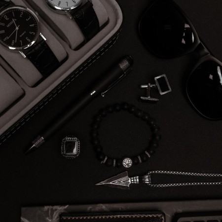 Cufflinks "rectangle" in a frame with enamel, black color in silver-1