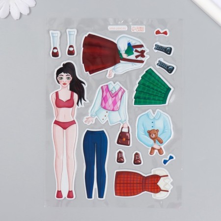Plastic sticker "Dress the doll. School" 15x20 cm
