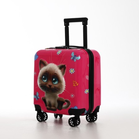 Small suitcase 20 "On a zipper, 4 wheels, pink color