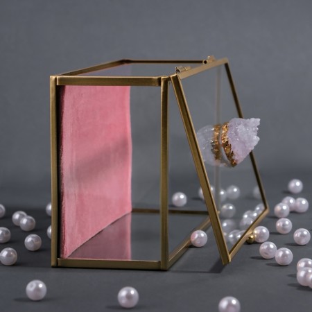 Organizer for storage "Crystal", with a lid, glass, 1 section, 17 × 11.5 × 10 cm, the color is transparent/copper/pink-6