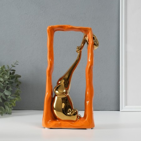 Souvenir Ceramics "Elephant with an elephant - support. Rectangle" Orange with gold 5.5x13.5x26 cm 1032365-3