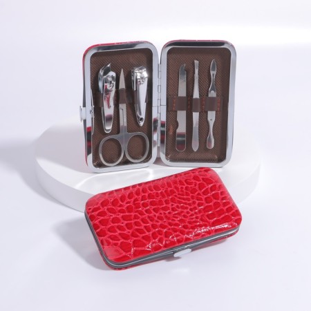 Set of manicure "crocodile", 6 items, in a case, red color-2