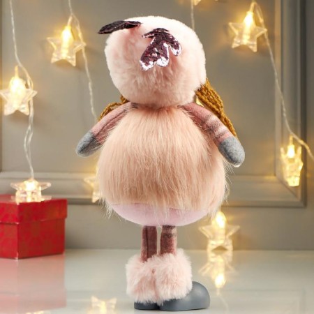 Interior doll "Girl in a pink fur coat and in a hat with ears" 38x11x16 cm-2