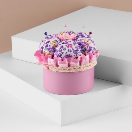 A needleman with a casket for storing little things, 8 × 7.8 × 7.8 cm, pink color-1