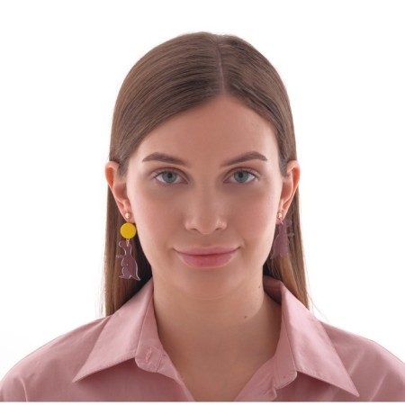 Acrylic earrings "dinosaurus" cute, color violet-yellow-3